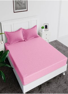 MAXQON Fitted Bed Sheet +2Pcs Pillow Covers, King/Queen/Double/Single Sizes, Color Pink  - Image 1