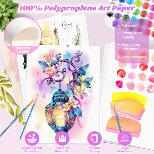 Donyang 64 Sheets Watercolor Paper, 5"x7" Water Color Paper, 140lb/300gsm Artist Sketch Easel Acrylic Painting Loose Drawing Paper Bulk, Art Supplies for Kids Child Adults, Watercolors, Watercolor Paint Set - Image 3