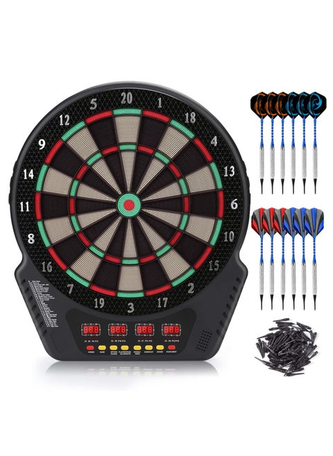 Electronic Dart Board Set with LED Scoreboard – 13.5” Large Target, 27 Games & 243 Variations, 16 Players, 12 Soft-Tip Darts + 100 Extra Tips – Perfect for Adults & Kids, Parties, Practice, Indoor & Outdoor Fun (Battery/AC Powered)