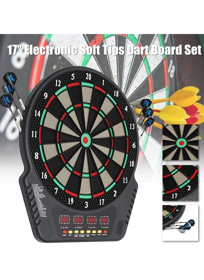 Electronic Dart Board Set with LED Scoreboard – 13.5” Large Target, 27 Games & 243 Variations, 16 Players, 12 Soft-Tip Darts + 100 Extra Tips – Perfect for Adults & Kids, Parties, Practice, Indoor & Outdoor Fun (Battery/AC Powered)