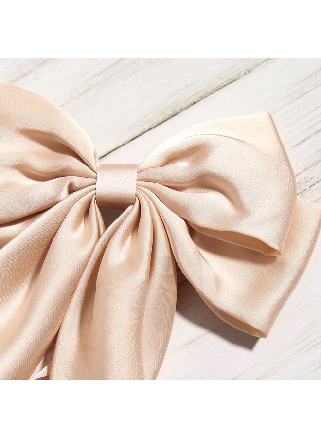 LFOUVRE Women Big Bow Barrettes Girl'S Satin Hairclips Long Ribbon Hair Pins Accessories For Party Bow Hair Clips Hair Bows For Women Hairpin Hair Bow With Long Tail Hair Accessories For Girl Apricot - Image 3