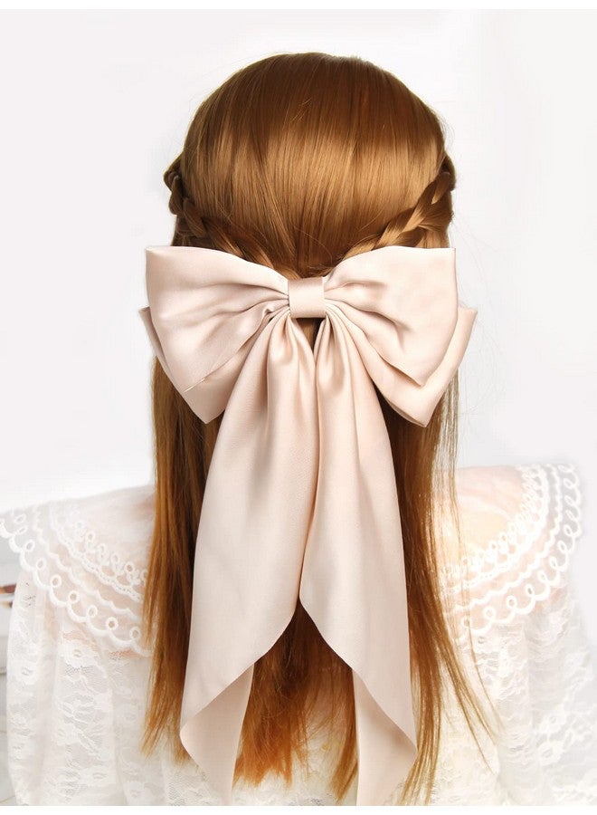 LFOUVRE Women Big Bow Barrettes Girl'S Satin Hairclips Long Ribbon Hair Pins Accessories For Party Bow Hair Clips Hair Bows For Women Hairpin Hair Bow With Long Tail Hair Accessories For Girl Apricot - Image 4