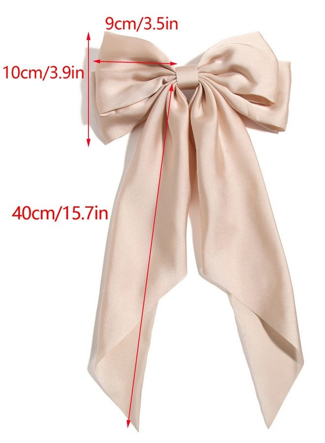 LFOUVRE Women Big Bow Barrettes Girl'S Satin Hairclips Long Ribbon Hair Pins Accessories For Party Bow Hair Clips Hair Bows For Women Hairpin Hair Bow With Long Tail Hair Accessories For Girl Apricot - Image 5