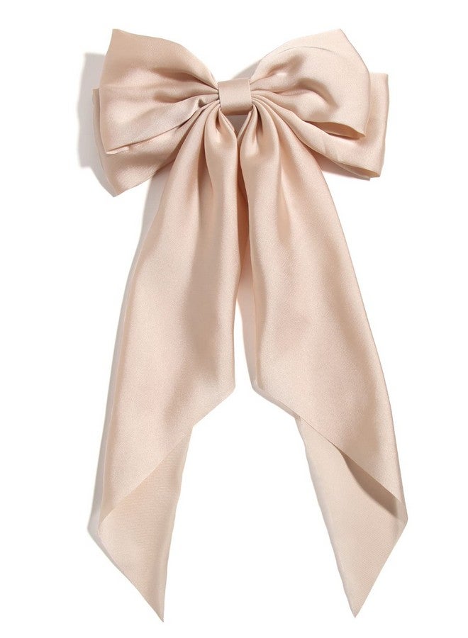 LFOUVRE Women Big Bow Barrettes Girl'S Satin Hairclips Long Ribbon Hair Pins Accessories For Party Bow Hair Clips Hair Bows For Women Hairpin Hair Bow With Long Tail Hair Accessories For Girl Apricot - Image 1