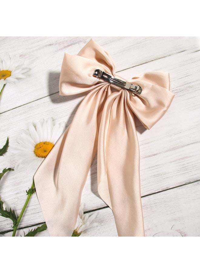 LFOUVRE Women Big Bow Barrettes Girl'S Satin Hairclips Long Ribbon Hair Pins Accessories For Party Bow Hair Clips Hair Bows For Women Hairpin Hair Bow With Long Tail Hair Accessories For Girl Apricot - Image 2