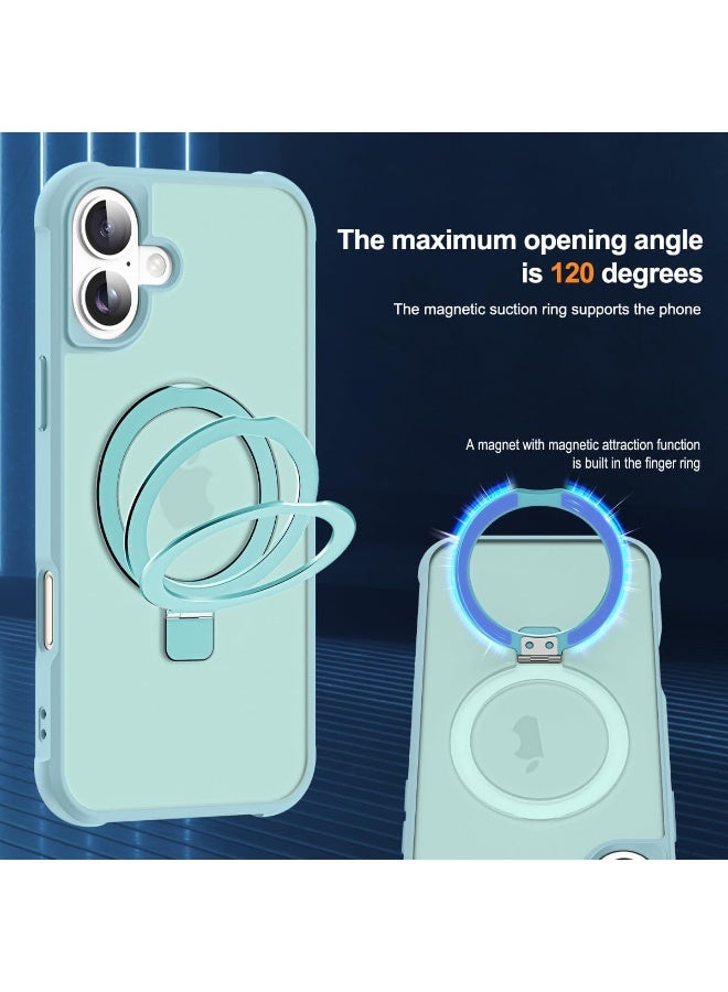 جراب هاتف شفاف عسكري متوافق مع iPhone 17 مع حامل مغناطيسي غير مرئي على شكل حلقة لهاتف iPhone 17 مقاس 6.3 بوصة [متوافق مع Mag-Safe] [شعور قبضة رائع]، أخضر نعناعي - Image 4