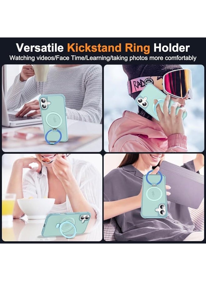 جراب هاتف شفاف عسكري متوافق مع iPhone 17 مع حامل مغناطيسي غير مرئي على شكل حلقة لهاتف iPhone 17 مقاس 6.3 بوصة [متوافق مع Mag-Safe] [شعور قبضة رائع]، أخضر نعناعي - Image 2