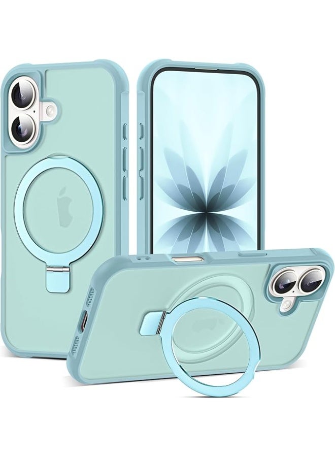 جراب هاتف شفاف عسكري متوافق مع iPhone 17 مع حامل مغناطيسي غير مرئي على شكل حلقة لهاتف iPhone 17 مقاس 6.3 بوصة [متوافق مع Mag-Safe] [شعور قبضة رائع]، أخضر نعناعي - Image 1
