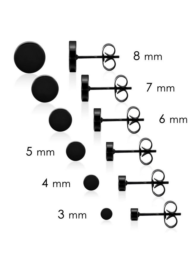 LIEBLICH Black Round Stud Earrings Set Stainless Steel Ear Studs for Men Women 6 Pairs 3mm-8mm … (Black) - Image 2