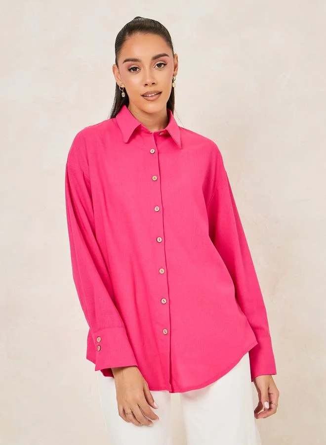 Styli Linen Look Oversized Longline Shirt