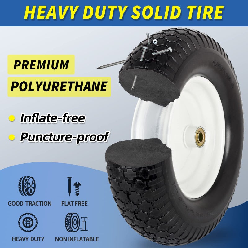 GICOOL 16" Flat-Free Solid Tire and Wheel, 4.80/4.00-8" Wheelbarrow Tire, 3" Centered Hub, 5/8" Axle Bore Hole,for Garden Wagon Cart Trolley Dolly Replacement(2 Pack) - Image 4