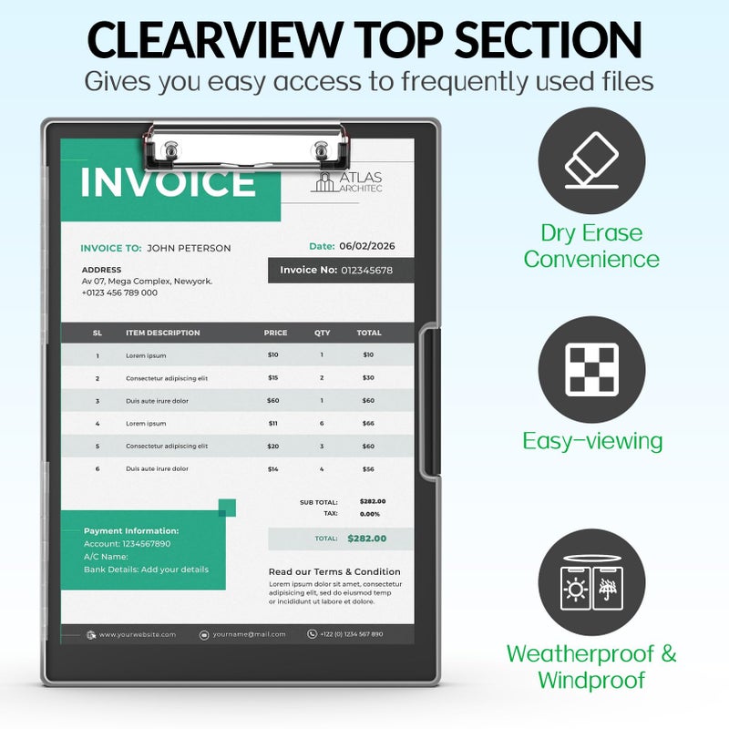 Sooez Clipboard with Storage, Heavy Duty Cleaview Clip Boards 8.5x11 with Dual Storage, Dry Erase Plastic Nursing Clipboard, High Capacity Clipboards Folder for Teacher Nurse, School & Office Supplies - Image 2