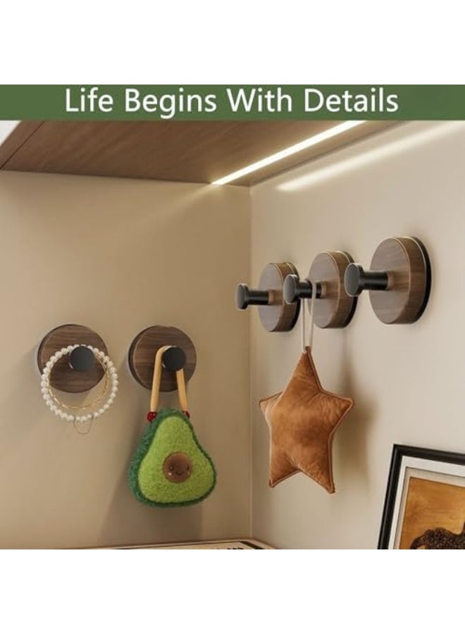 مجموعة من أربعة خطافات مزودة بكؤوس شفط لا تحتاج إلى ثقب لتثبيتها مناسبة للمناشف وأردية الحمام خطافات لاصقة قابلة للإزالة مزودة بكؤوس شفط مناسبة للحمامات/الزجاج/الأبواب/الجدران (بلمسة نهائية خشبية) - Image 3