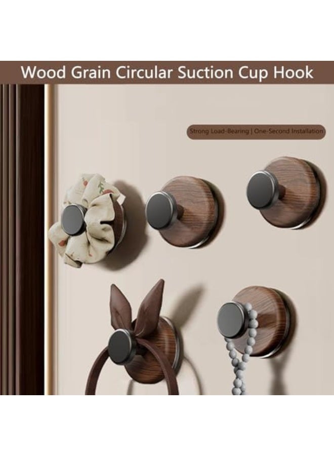 مجموعة من أربعة خطافات مزودة بكؤوس شفط لا تحتاج إلى ثقب لتثبيتها مناسبة للمناشف وأردية الحمام خطافات لاصقة قابلة للإزالة مزودة بكؤوس شفط مناسبة للحمامات/الزجاج/الأبواب/الجدران (بلمسة نهائية خشبية) - Image 2