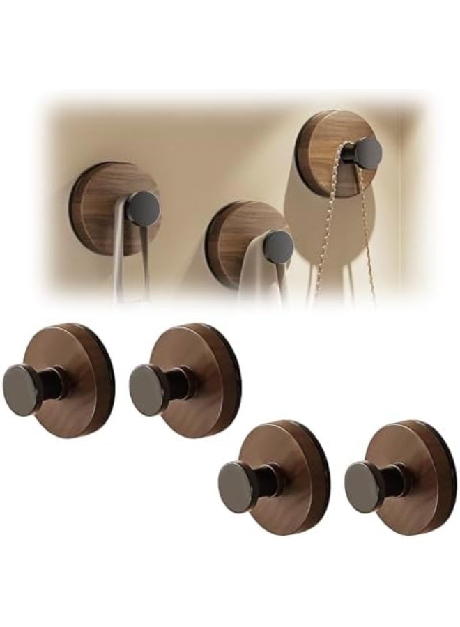 مجموعة من أربعة خطافات مزودة بكؤوس شفط لا تحتاج إلى ثقب لتثبيتها مناسبة للمناشف وأردية الحمام خطافات لاصقة قابلة للإزالة مزودة بكؤوس شفط مناسبة للحمامات/الزجاج/الأبواب/الجدران (بلمسة نهائية خشبية) - Image 1