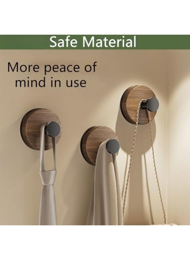 مجموعة من أربعة خطافات مزودة بكؤوس شفط لا تحتاج إلى ثقب لتثبيتها مناسبة للمناشف وأردية الحمام خطافات لاصقة قابلة للإزالة مزودة بكؤوس شفط مناسبة للحمامات/الزجاج/الأبواب/الجدران (بلمسة نهائية خشبية) - Image 4