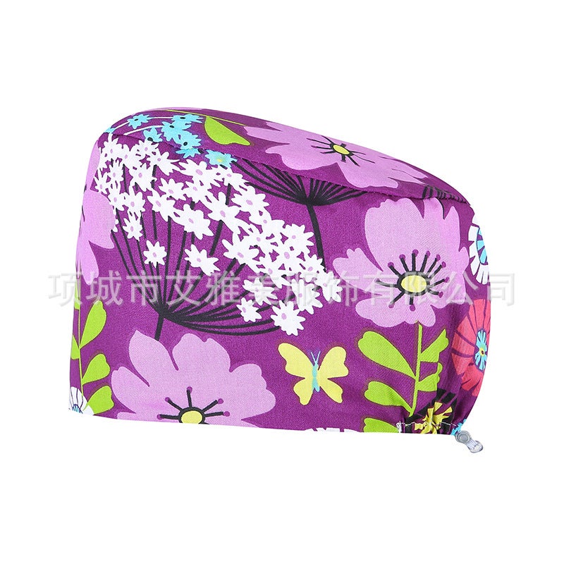 Surgical Cap Women'S Cotton Adjustable Breathable Cartoon Printed Pattern Operating Room Clinic Work Oral Dental Hat - Image 1