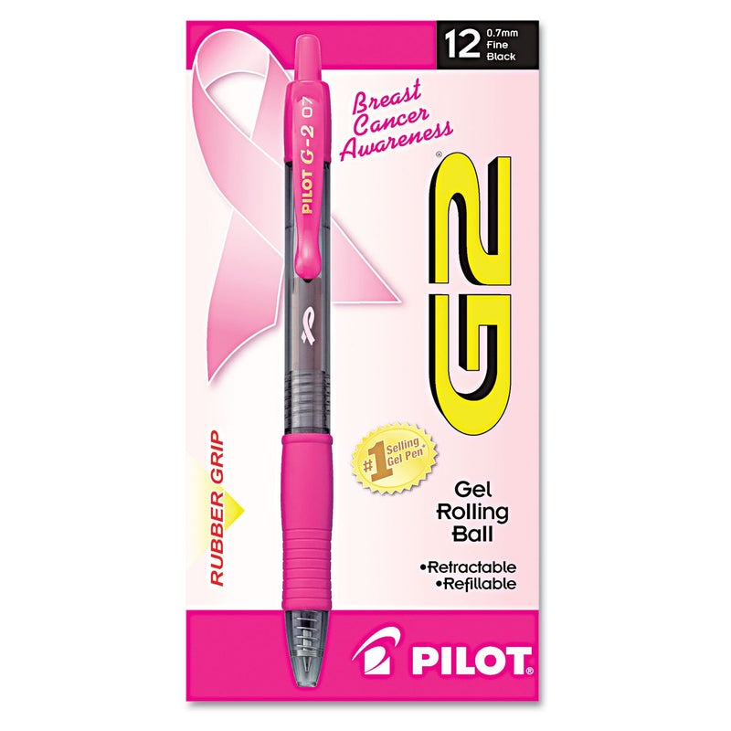 PILOT G2 Premium Pink Ribbon Retractable Gel Roller Ball Pen, Fine Point, Black Ink, 12-Pack (31332) - Image 2