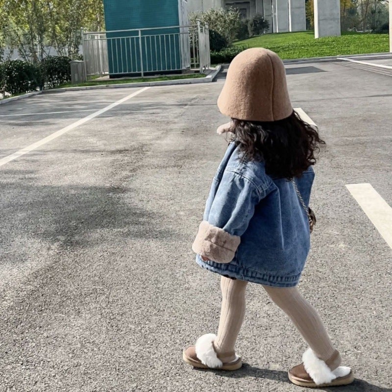 Children'S Korean-Style Denim Coat 2023 Winter Female Baby Lapel Long Thick Warm Fashionable Coat New - Image 3