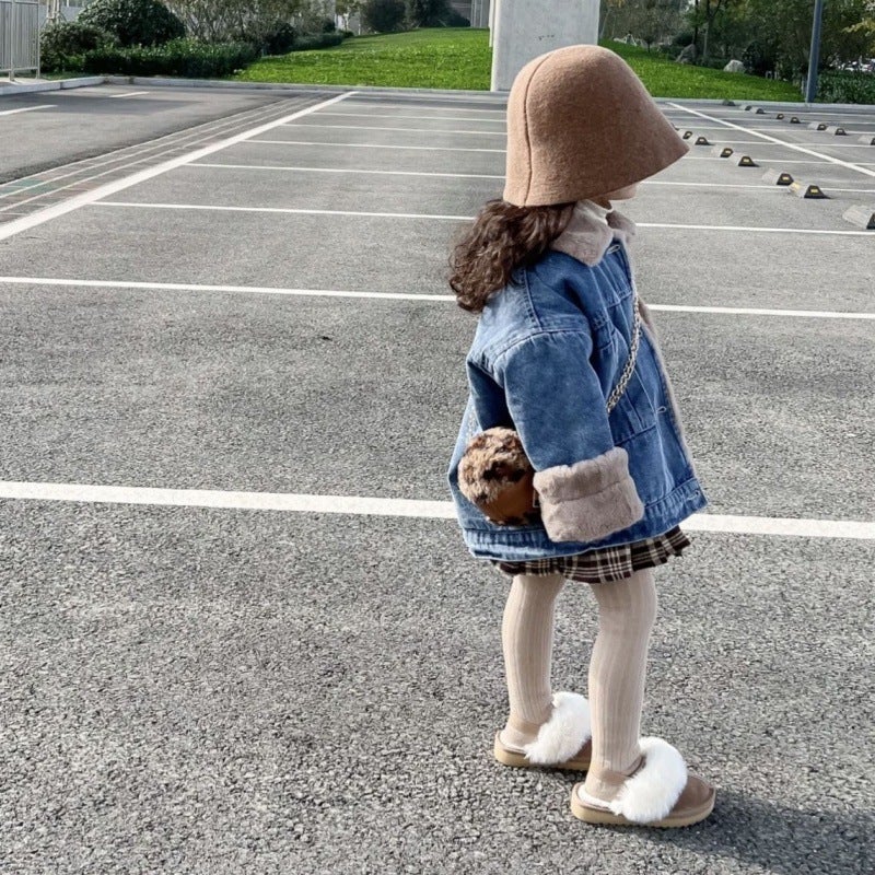 Children'S Korean-Style Denim Coat 2023 Winter Female Baby Lapel Long Thick Warm Fashionable Coat New - Image 5