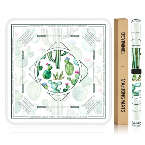 Deyimmei Neoprene Mahjong Mat for Table 315x315 NonSlip Noise Reduction Cover with Storage Pockets American Rules CreaseFree Rolled Shipping Cactus Garden - Image 1