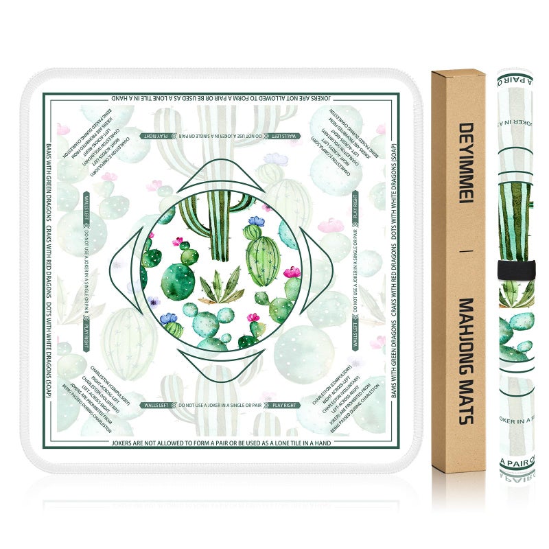 Deyimmei Neoprene Mahjong Mat for Table 315x315 NonSlip Noise Reduction Cover with Storage Pockets American Rules CreaseFree Rolled Shipping Cactus Garden - Image 3
