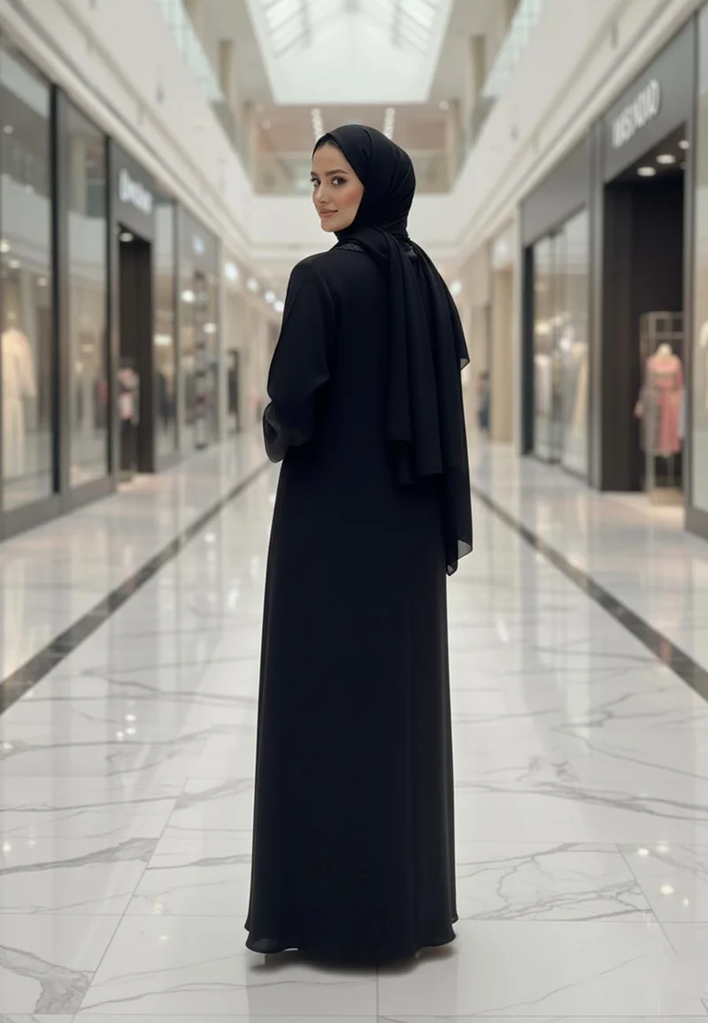 NUKHBAA  Classic Black Abaya with Pleated Band Detail | Nida Fabric-809 for Women | Best Price UAE