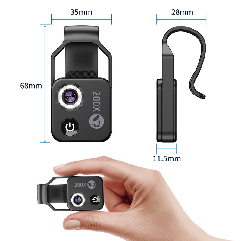 200X Portable Microscope Universal Mobilephone Microscope with 6 LED Lights 2 Level Brightness Adjustable No Need APP Multifunctional Microscope for Child Students Study Electronics Industry Testing - Image 5