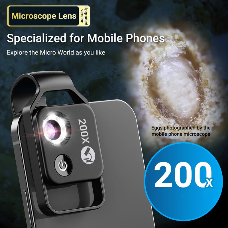 200X Portable Microscope Universal Mobilephone Microscope with 6 LED Lights 2 Level Brightness Adjustable No Need APP Multifunctional Microscope for Child Students Study Electronics Industry Testing - Image 3