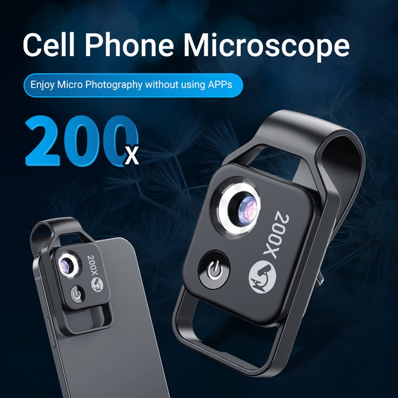 200X Portable Microscope Universal Mobilephone Microscope with 6 LED Lights 2 Level Brightness Adjustable No Need APP Multifunctional Microscope for Child Students Study Electronics Industry Testing - Image 2