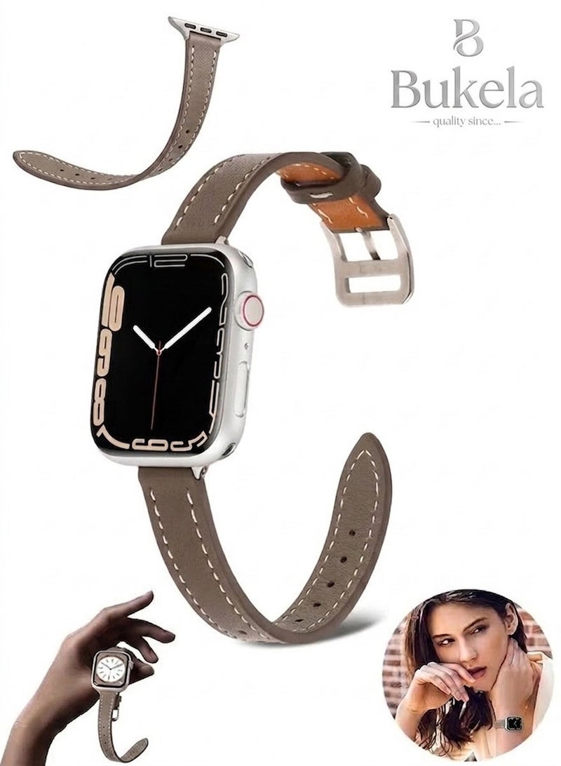 Bukela Slim Leather Bands Compatible with Apple Watch Band, 38mm/40mm/41mm, Top Grain Genuine Leather Wristband, Thin Replacement Strap for iWatch Ultra SE Series 11/10/9/8/7/6/5/4/3/2/1 - Image 1