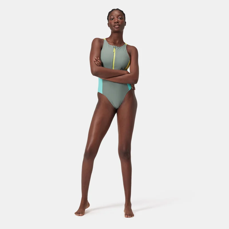speedo Green Women's Zip Colourblock One-Piece Swimsuit for Women | Best Price UAE