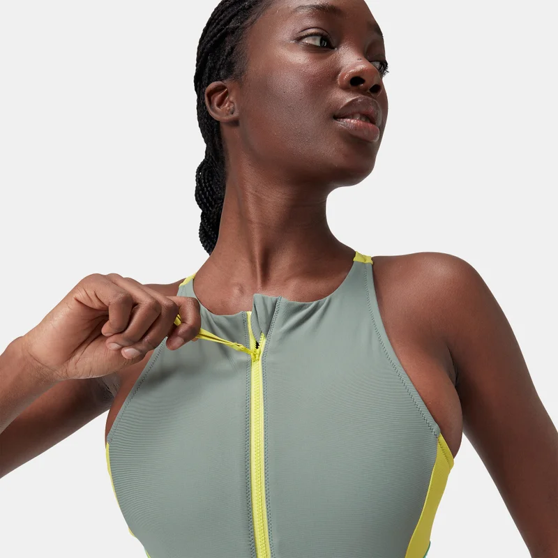 speedo Green Women's Zip Colourblock One-Piece Swimsuit for Women | Best Price UAE