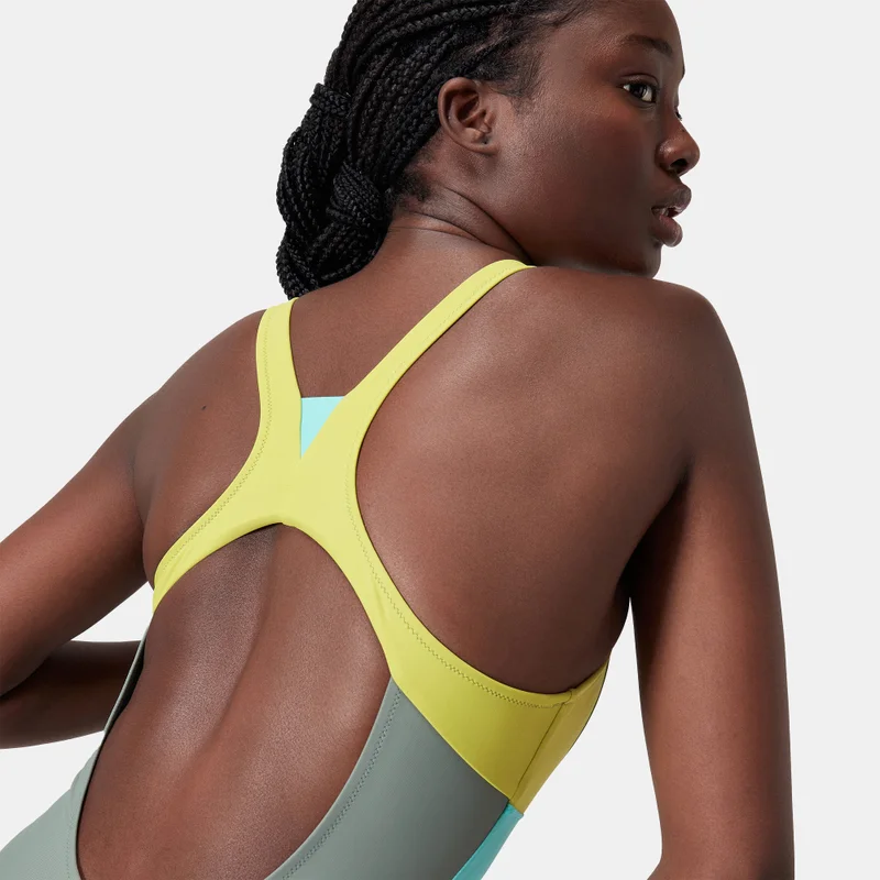 speedo Green Women's Zip Colourblock One-Piece Swimsuit for Women | Best Price UAE