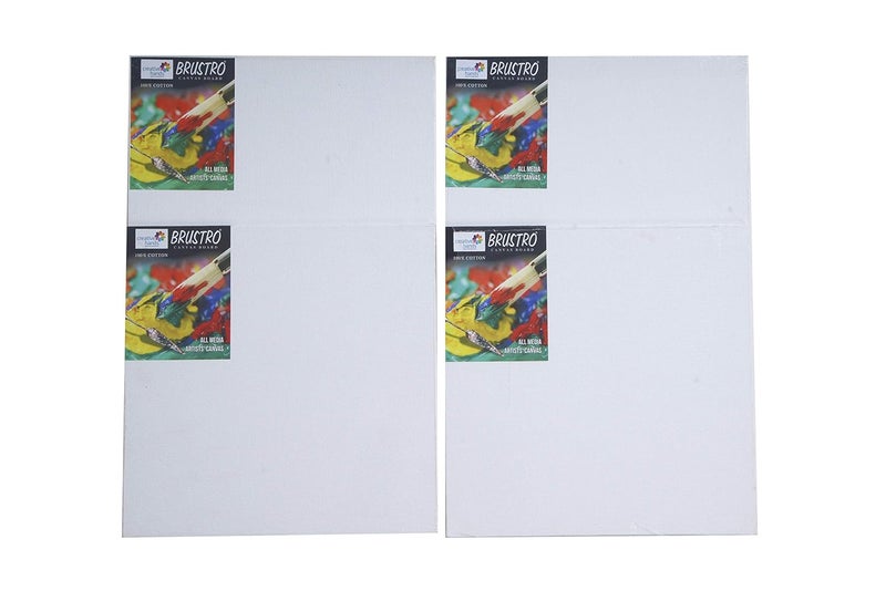 BRUSTRO Brustro Artists 12 x 12 Inch 100 Cotton Canvas Board Medium Grain 4 mm Thickness Pack of 4 Suitable for Oil and Acrylic Paintings  - Image 1
