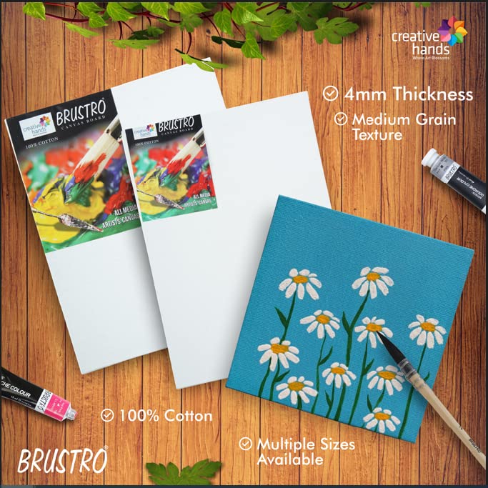 BRUSTRO Brustro Artists 12 x 12 Inch 100 Cotton Canvas Board Medium Grain 4 mm Thickness Pack of 4 Suitable for Oil and Acrylic Paintings  - Image 5