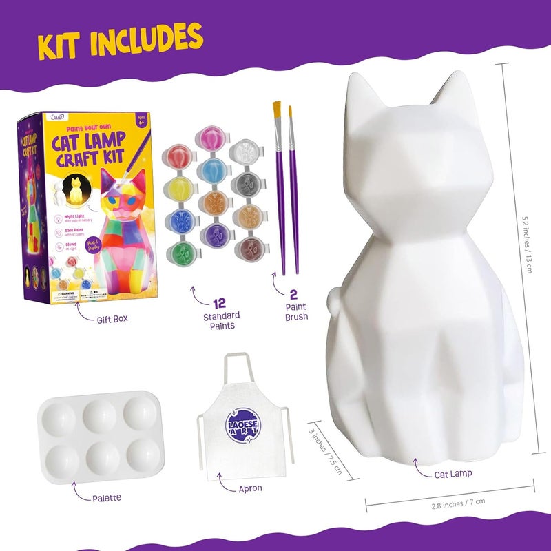 ONE TO FOUR Paint Your Own Cat Lamp Kit, DIY Kit Arts and Crafts for Kids 4-6, Creative Painting Kit, Coloring Cat Toys Birthday Gift for Girls and Boys Ages 3 4 5 6 7 8 9 10 11 12+ - Image 2