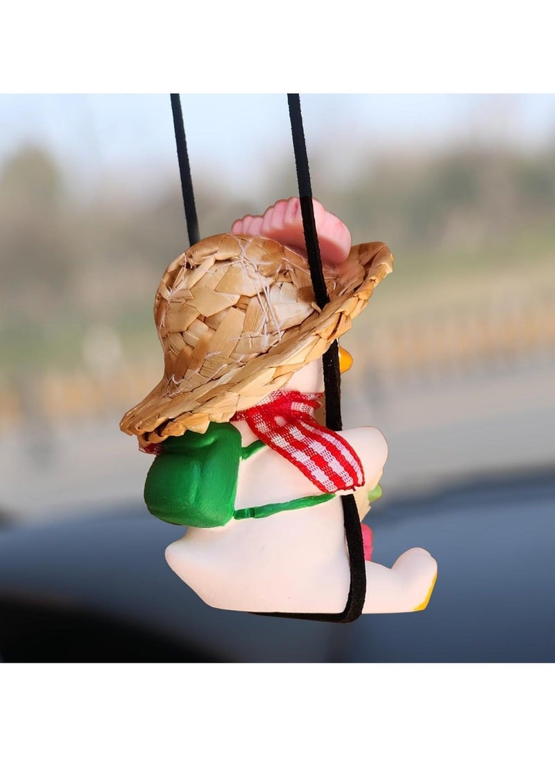 كابتن تيك Swinging Duck Car Hanging Ornament - Cool Pink Fedora Hat & Guitar Design - Rear View Mirror Accessories for Vehicles, Homes, Offices - Image 4
