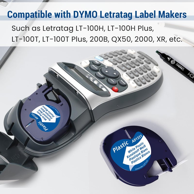 Labelife Label Maker Refills Compatible with DYMO LetraTag Refills White Plastic 1/2" x 13' 12mm x 4m 91331 LT Label Tape Refill Use for Dymo Letra Tag 200B LT-100H LT-100T Plus QX50 2000 - Image 2