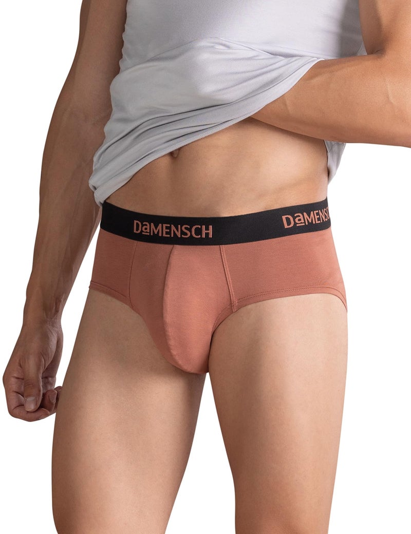 DAMENSCH Men's Regular Fit Premium Cotton Blend Briefs Stretchy Fabric Anti-Bacterial Earthmint Finish Super Soft Solid Brief Underwear Pack of 1-Copper Brown-M - Image 1