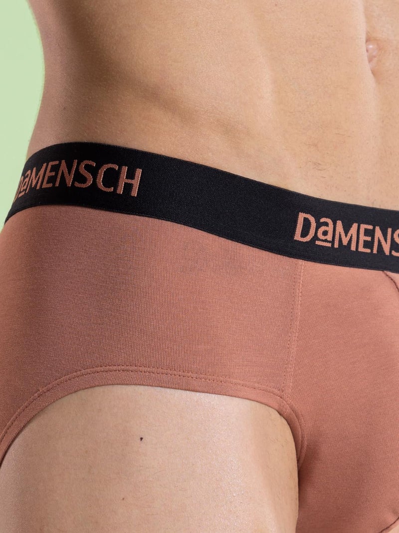 DAMENSCH Men's Regular Fit Premium Cotton Blend Briefs Stretchy Fabric Anti-Bacterial Earthmint Finish Super Soft Solid Brief Underwear Pack of 1-Copper Brown-M - Image 5