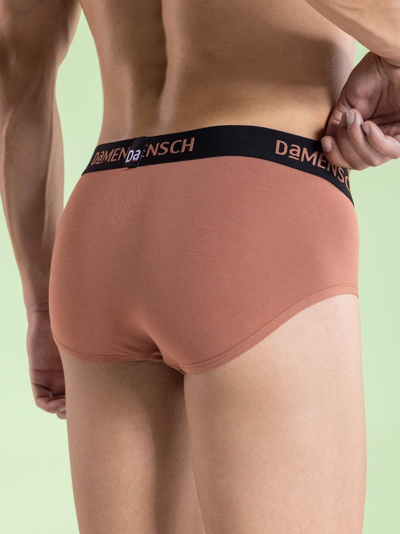DAMENSCH Men's Regular Fit Premium Cotton Blend Briefs Stretchy Fabric Anti-Bacterial Earthmint Finish Super Soft Solid Brief Underwear Pack of 1-Copper Brown-M - Image 4
