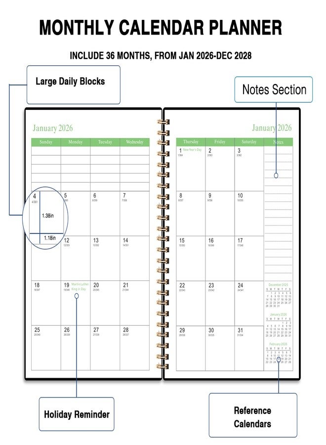 Dayvorax 2026-2028 Monthly Planner - 3 Year Monthly Calendar/Planner 2026-2028, 5.9" x 8.5", 36 Month Calendar Planner, Planners with Twin-Wire Binding, Lined Notes Pages - Image 3