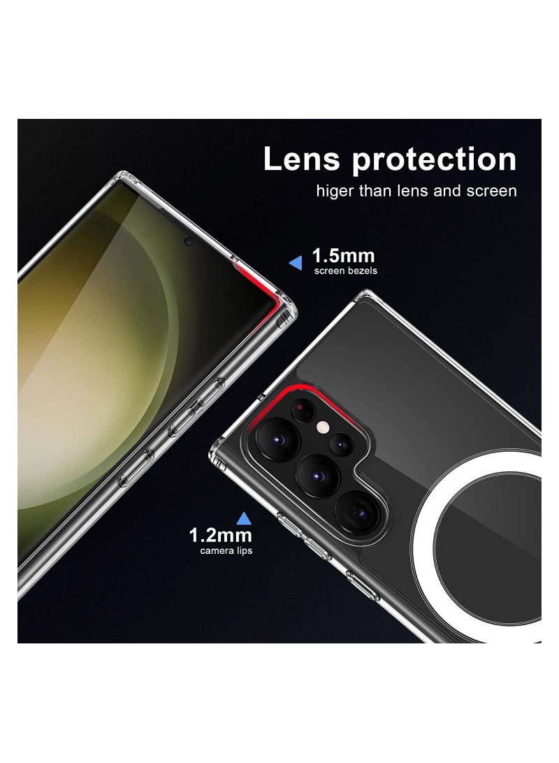 Case for Samsung Galaxy S23 Ultra Clear Magnetic Cover Mag Safe Compatible Clear Hard Back Case Shockproof Silicone Frame Edge Bumper Slim Transparent Case for Samsung Galaxy S23 Ultra  - Image 5