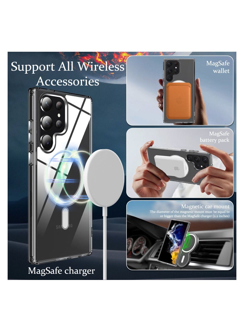 Case for Samsung Galaxy S23 Ultra Clear Magnetic Cover Mag Safe Compatible Clear Hard Back Case Shockproof Silicone Frame Edge Bumper Slim Transparent Case for Samsung Galaxy S23 Ultra  - Image 3