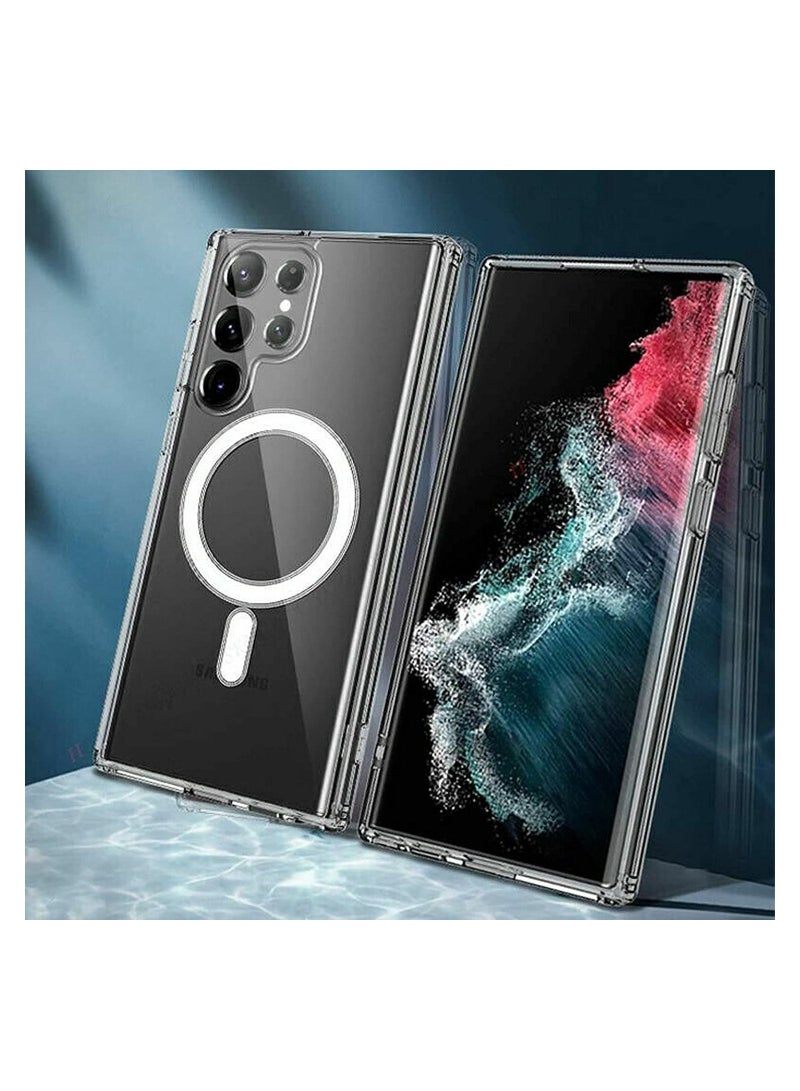 Case for Samsung Galaxy S23 Ultra Clear Magnetic Cover Mag Safe Compatible Clear Hard Back Case Shockproof Silicone Frame Edge Bumper Slim Transparent Case for Samsung Galaxy S23 Ultra  - Image 4