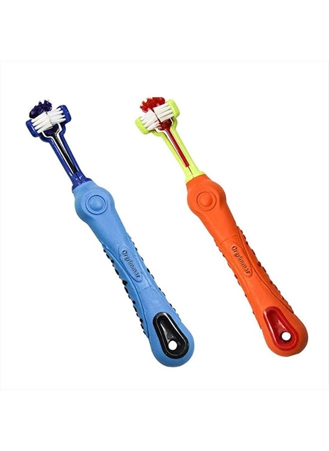 Orgrimmar 2 Pcs Three Sided Pet Toothbrush Dog Brush Addition Bad Breath Tartar Teeth Care Dog Cat Cleaning Mouth  - Image 1