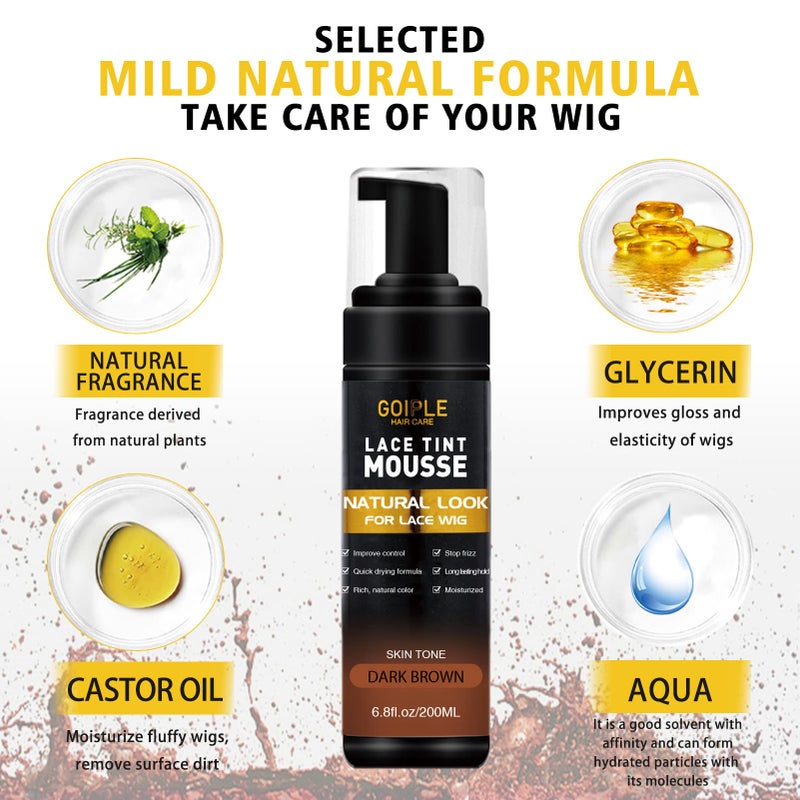 Goiple Lace Tint Melting Mousse for Women's Hair Wigs, Toupees, and Hairpieces - 6.8 fl oz Natural Finishing Color Tool Set (Dark Brown) - Image 2