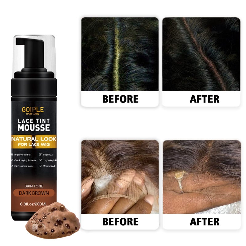 Goiple Lace Tint Melting Mousse for Women's Hair Wigs, Toupees, and Hairpieces - 6.8 fl oz Natural Finishing Color Tool Set (Dark Brown) - Image 3