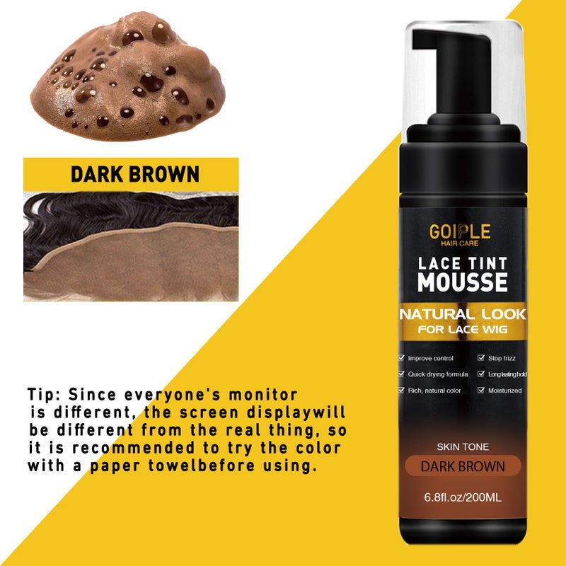 Goiple Lace Tint Melting Mousse for Women's Hair Wigs, Toupees, and Hairpieces - 6.8 fl oz Natural Finishing Color Tool Set (Dark Brown) - Image 4